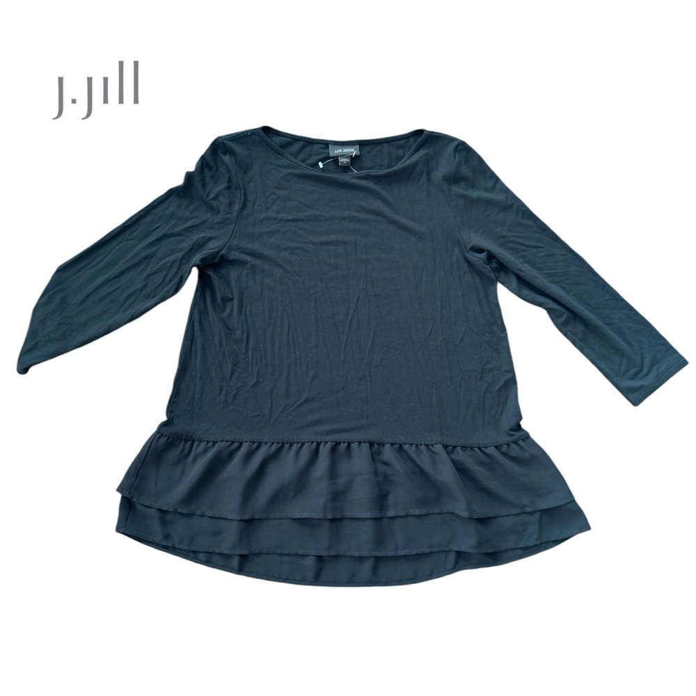 J. Jill NWT Wearever Mixed Media Ruffle Bottom Top Black XS